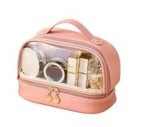 Wdbild Borsa per il trucco, borsa cosmetica a doppio strato borsa da viaggio per cosmetici da donna custodia portatile impermeabile da viaggio essenziale, Polvere, Taglia unica