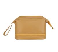 Wdbild Borsa per il trucco, borsa per il trucco di grande capacità, borsa da toilette a doppio strato, borsa da viaggio per cosmetici, borsa in pelle PU per donna, Giallo, Taglia unica