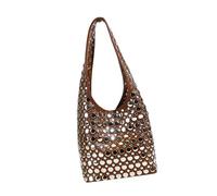 Wdbild Borse da donna, alla moda, borchie, borsa a tracolla per donne alla moda, leggere e pratiche, in poliuretano, borse da ascella, borsa a secchiello casual, Marrone, Taglia unica