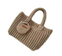 Wdbild Borse da donna, fatte a mano, all'uncinetto, in morbido filato, alla moda, con manico superiore, per viaggi casual e donne alla moda, cachi, Taglia unica