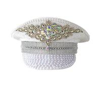 Wdbild Cappello a cilindro, cappello da capitano con cristalli, cappelli da sposa, per addio al nubilato, copricapo per club