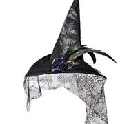 Wdbild Cappello a cilindro, cappello da strega di Halloween, veli da strega piegato con nappe, cappelli da strega, decorazione per uomini, Halloween, stregoni, costumi