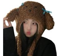 Wdbild Cappello, cappello peloso per cuccioli di cartone animato con paraorecchie per Halloween copricapo cappelli a pelo lungo oversize copricapo cappelli per l'inverno