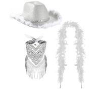 Wdbild Cappello da cowboy, cappello da festa, bandana, sciarpa, set elegante con strass, cappelli rapper, spettacoli teatrali, giochi in costume
