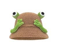 Wdbild Cappello da pescatore, a forma di rana, in morbido peluche, da donna, cappello autunnale, cappello da pescatore, unisex, accessorio per attività all'aperto