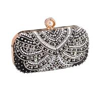 Wdbild Elegante borsa a tracolla da donna, pochette con strass, cinturino a catena da sera, borsa a tracolla da donna, banchetto, elegante catena a tracolla con strass, Nero , One Size