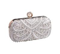 Wdbild Elegante borsa a tracolla da donna, pochette con strass, cinturino a catena da sera, borsa a tracolla da donna, banchetto, elegante catena a tracolla con strass, Argento, One Size
