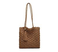 Wdbild Elegante grande borsa da spiaggia in paglia per le donne borsa di totalizzatore tessuta fatta a mano con la borsa, cachi