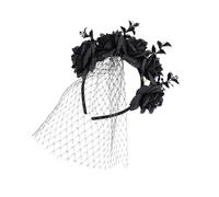 Wdbild Fascia elastica regolabile per capelli con fiori di rosa e velo, accessorio elegante per feste in costume