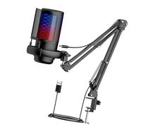 Wdbild Microfono a condensatore USB da gioco a LED con funzione di illuminazione fredda per PC con braccio flessibile e microfono di riduzione del rumore del suono in tempo reale