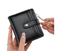 Wdbild Portafoglio compatto da donna con portachiavi, tasca portamonete con cerniera e finestra trasparente, porta carte per l'uso quotidiano, Ciondolo Nero, 9*2*12cm