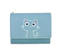 Wdbild Portafoglio, piccolo gatto modello portafoglio corto per le donne portatile e conveniente porta carte di credito tasche portamonete, Blu, 12*9*2cm