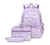 Wdbild Set di 3 zaini per la scuola, con borsa per il pranzo e astuccio, borsa per libri di grande capacità, zaino casual per studenti, Viola, Taglia unica