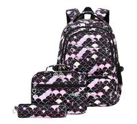 Wdbild Set di 3 zaini per la scuola, con borsa per il pranzo e astuccio, borsa per libri di grande capacità, zaino casual per studenti, Nero , Taglia unica