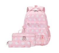 Wdbild Set di 3 zaini per la scuola, con borsa per il pranzo e astuccio, borsa per libri, zaino casual per studenti, rosa, Taglia unica