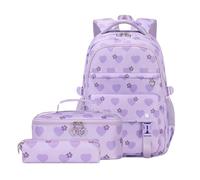 Wdbild Set di 3 zaini per la scuola, con borsa per il pranzo e astuccio, borsa per libri, zaino casual per studenti, Viola, Taglia unica