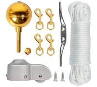 Wdbild Set di manutenzione hardware asta bandiera professionale 50FT corda in nylon antiruggine in alluminio fuso camion nero per 2 A 2,6 pollici Pali in alluminio Flagpole Truck