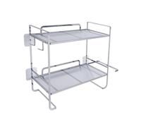 Wdbild Soluzione di archiviazione compatta per il bagno a 2 ripiani in ferro con ripiani aperti e gancio mensola da parete multifunzione per bagno non perforazione rack di stoccaggio