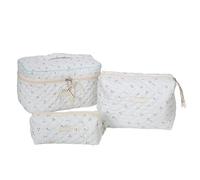 Wdbild Trousse per il trucco, 3 pezzi, trousse da viaggio, set di cosmetici di grande capacità, borse da toilette con stampa floreale, per donne e ragazze, Piccole ciliegie bianche-a01, Taglia unica