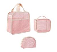 Wdbild Trousse per trucchi, 3 pezzi, ad asciugatura rapida, per doccia, con cerniera, organizer per cosmetici, per viaggi e palestra, facile da trasportare, rosa, Taglia unica
