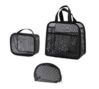 Wdbild Trousse per trucchi, 3 pezzi, ad asciugatura rapida, per doccia, con cerniera, organizer per cosmetici, per viaggi e palestra, facile da trasportare, Nero , Taglia unica