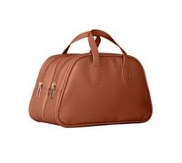 Wdbild Trousse per trucchi, elegante e in poliuretano, da donna, da viaggio, con doppio strato, per uso quotidiano, Marrone, 28.2*13.5*16.5cm
