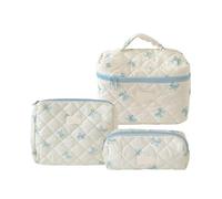 Wdbild Trousse per trucchi, trapuntate, per donne e ragazze, con fiocchi decorativi, per viaggi e uso quotidiano, 3 pezzi, Arco coreano, L：25*15*16cm，M：23*7*20cm，S：18*6*9cm