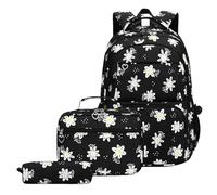 Wdbild Zaino per la scuola, 3 pezzi, zaino e borsa per il pranzo, set di astuccio grande capacità, zaino casual per studenti, Nero , Taglia unica