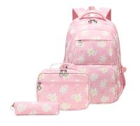 Wdbild Zaino per la scuola, 3 pezzi, zaino e borsa per il pranzo, set di astuccio grande capacità, zaino casual per studenti, rosa, Taglia unica