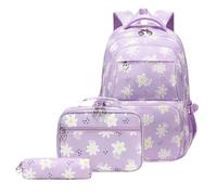 Wdbild Zaino per la scuola, 3 pezzi, zaino e borsa per il pranzo, set di astuccio grande capacità, zaino casual per studenti, Viola, Taglia unica