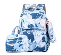 Wdbild Zaino per la scuola, elegante e in nylon, con borsa per il pranzo e astuccio per ragazze, adatto per viaggi scolastici e uso quotidiano, blu navy, Taglia unica
