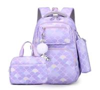 Wdbild Zaino per la scuola, elegante zaino con stampa con borsa per il pranzo e astuccio per matite tracolla regolabile adatto per studenti, Viola, Taglia unica