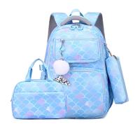 Wdbild Zaino per la scuola, elegante zaino con stampa con borsa per il pranzo e astuccio per matite tracolla regolabile adatto per studenti, Blu, Taglia unica