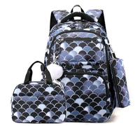 Wdbild Zaino per la scuola, elegante zaino con stampa con borsa per il pranzo e astuccio per matite tracolla regolabile adatto per studenti, Nero , Taglia unica