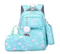 Wdbild Zaino per la scuola, elegante zaino con stampa con borsa per il pranzo e astuccio per matite tracolla regolabile adatto per studenti, Verde, Taglia unica