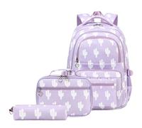 Wdbild Zaino per la scuola, zaino di grande capacità, zaino casual con borsa per il pranzo, set di matite per studenti, Viola, Taglia unica