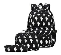 Wdbild Zaino per la scuola, zaino di grande capacità, zaino casual con borsa per il pranzo, set di matite per studenti, Nero , Taglia unica