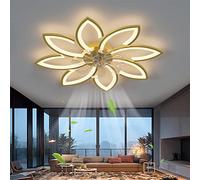 WDBZTJ Ventilatori da Soffitto Moderni con Luci e Telecomando, 6 Velocità Del Vento, Lampada Da Soffitto A Forma Di Fiore Dimmerabile Per La Cucina Del Soggiorno Della Camera Da Letto,D'oro,90W