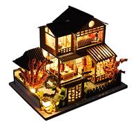 WDC Casa delle bambole in legno in miniatura, giapponese/mare/mercato automobilistico, kit fai da te per casa delle bambole in villa, modello 3D, regalo creativo per amici e genitori (villa in stile