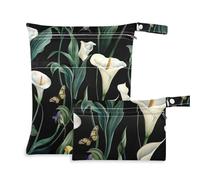 WDdZzyy Art Calla Lily Flower verde e bianco borsa bagnata con cerniera per bambini, confezione da 2 borse per pannolini, articoli essenziali con manici per il bagno
