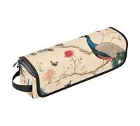 WDdZzyy Art Peacock Beige Retro 2 in 1 Ferro arricciacapelli Custodia da viaggio con tappetino in ferro per strumenti per capelli Borsa organizer per ferri da stiro, piastra piastra, ferro