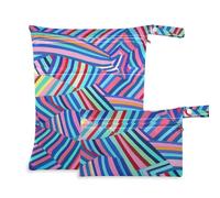 WDdZzyy Art Stripe Colorful riutilizzabile Wet Bag Baby 2 Pack Wet Bag per costume da bagno con manici per scenario