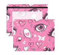 WDdZzyy Astucci per matite con motivo anime, occhi in stile cartone animato, con cerniera, tasca a 3 fori, per lettere formato A4, confezione da 2 pezzi, per insegnanti di classe