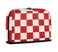 WDdZzyy Astuccio alla moda a scacchiera rossa e bianca, grande capacità, astuccio multiuso ad alta capacità, per adolescenti e asili