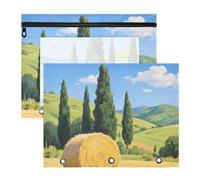 WDdZzyy Astuccio multiuso giallo autunnale con campi di grano, per raccoglitori a 3 anelli, confezione da 2 per insegnanti, ritorno a scuola
