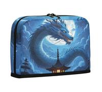 WDdZzyy Astuccio per matite con drago cinese, luna blu, grande capacità, astuccio con cerniera, organizer per la scuola da donna