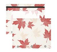 WDdZzyy Astuccio per matite con foglie d'acero rosso, 3 fori, 3 anelli, tasca per lettere formato A4, confezione da 2 pezzi, studenti e ufficio