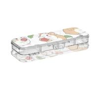 WDdZzyy Astuccio per matite con motivo criceto che mangia cibo, in plastica trasparente, a due piani, per bambini, con coperchio a scatto