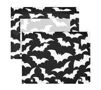 WDdZzyy Astuccio per matite con pipistrello di Halloween, colore bianco e nero, robusto, per raccoglitori a 3 anelli, confezione da 2 pezzi, per studenti di classe