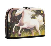 WDdZzyy Astuccio per matite con unicorni che corrono e prato, grande capacità, borsa per il trucco, multiuso, astuccio per cancelleria per adulti, scuola media